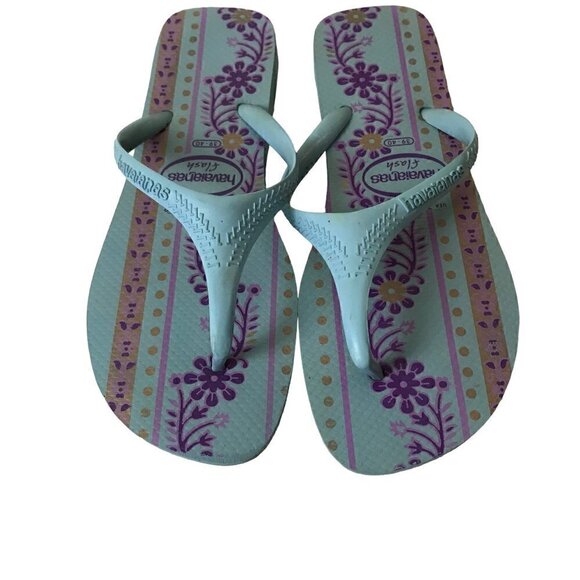 Havaianas Floral Light Blue Flip Flops Size 39 - 40 - Picture 4 of 6